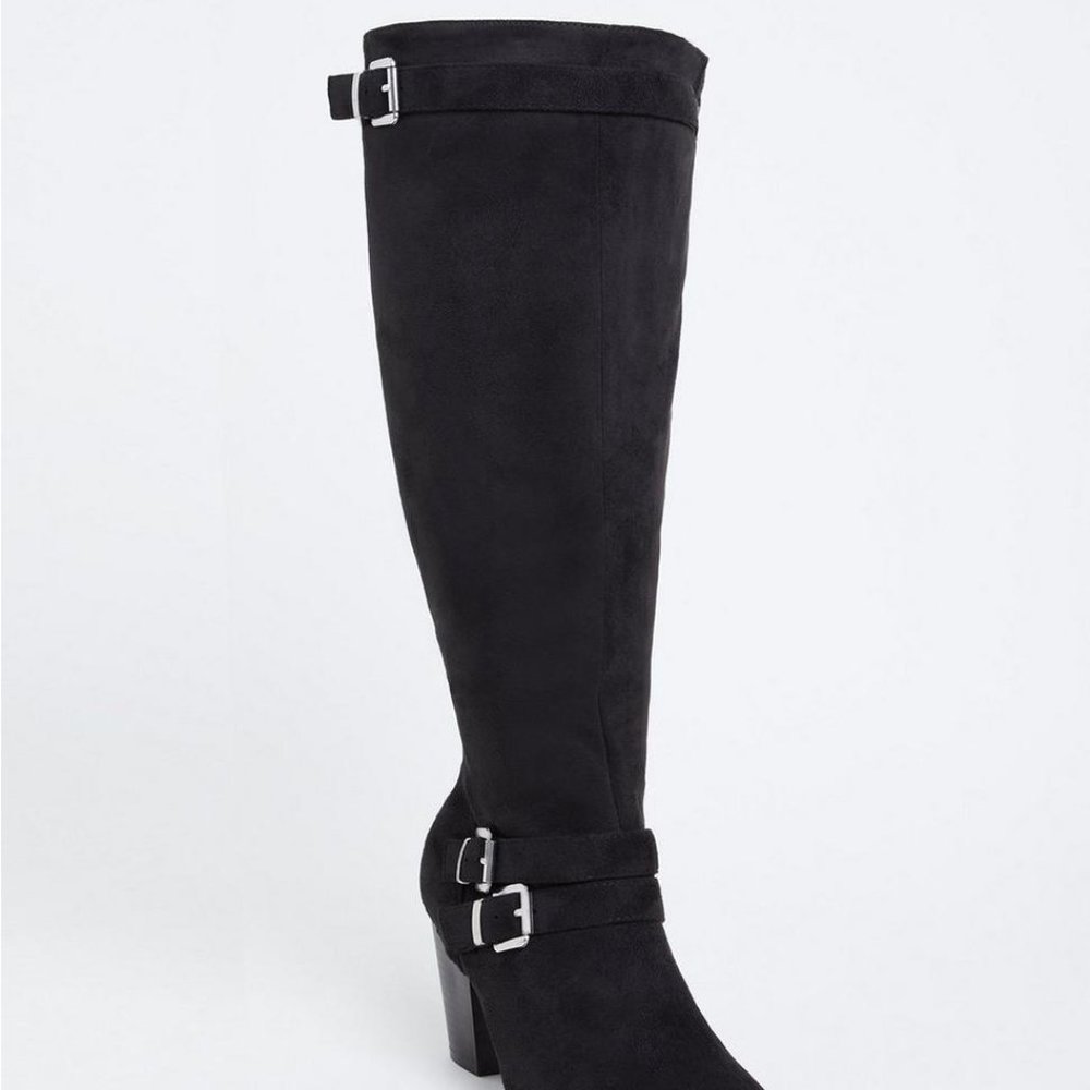 Torrid Size 11 - Black Faux Suede Strappy Tall Block Heel Boot (WW & Wide Calf)